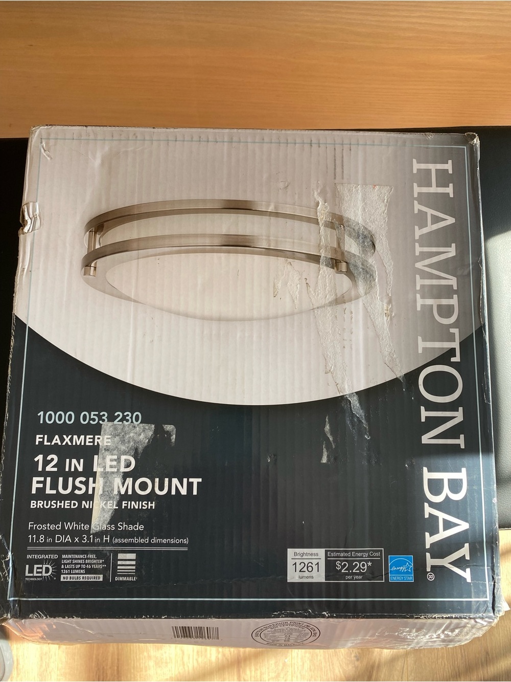 Hampton Bay Flaxmere 12” LED Flush Mount light - Brushed Nickel